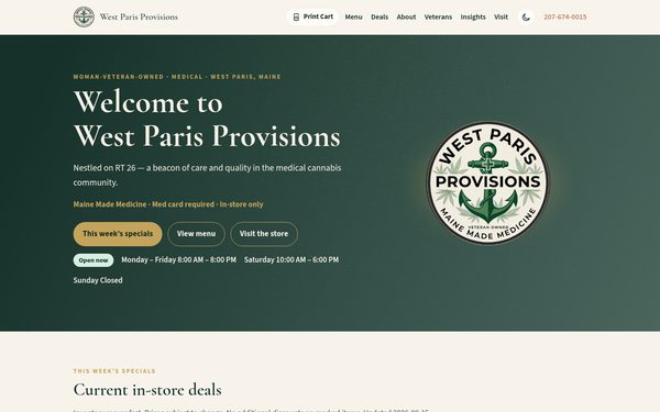 West Paris Provisions website, powered by PotLuck Inventory