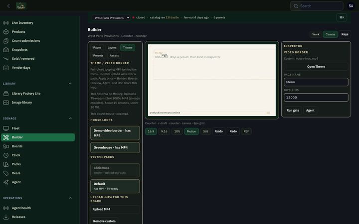 PotLuck Inventory admin, Builder screen